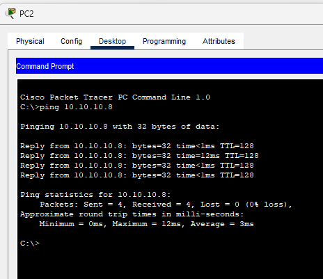 PC2 to PC7 Ping Success